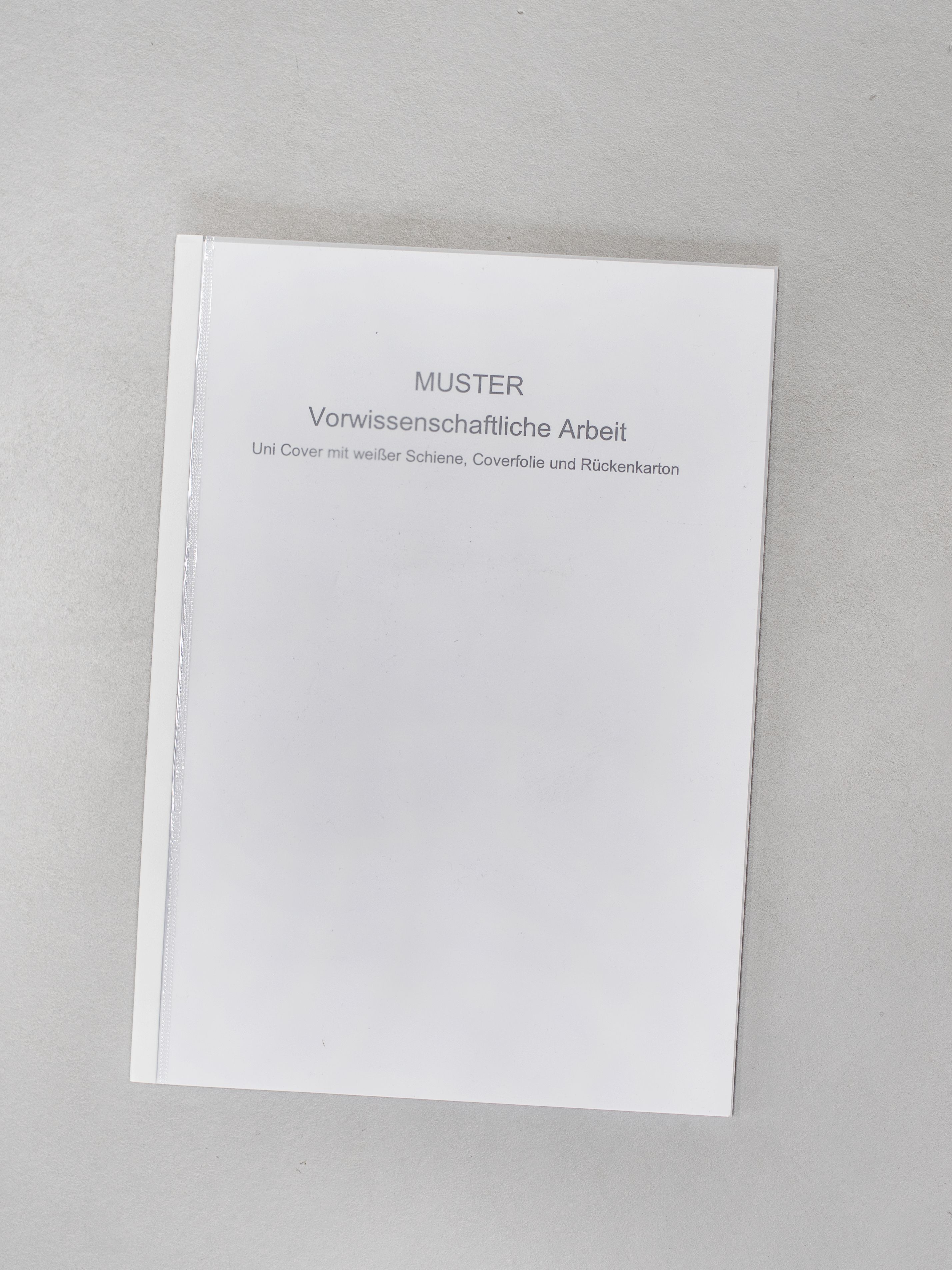 Muster einer vorwissenschaftlichen Arbeit mit Metallschienenbindung und Coverfolie