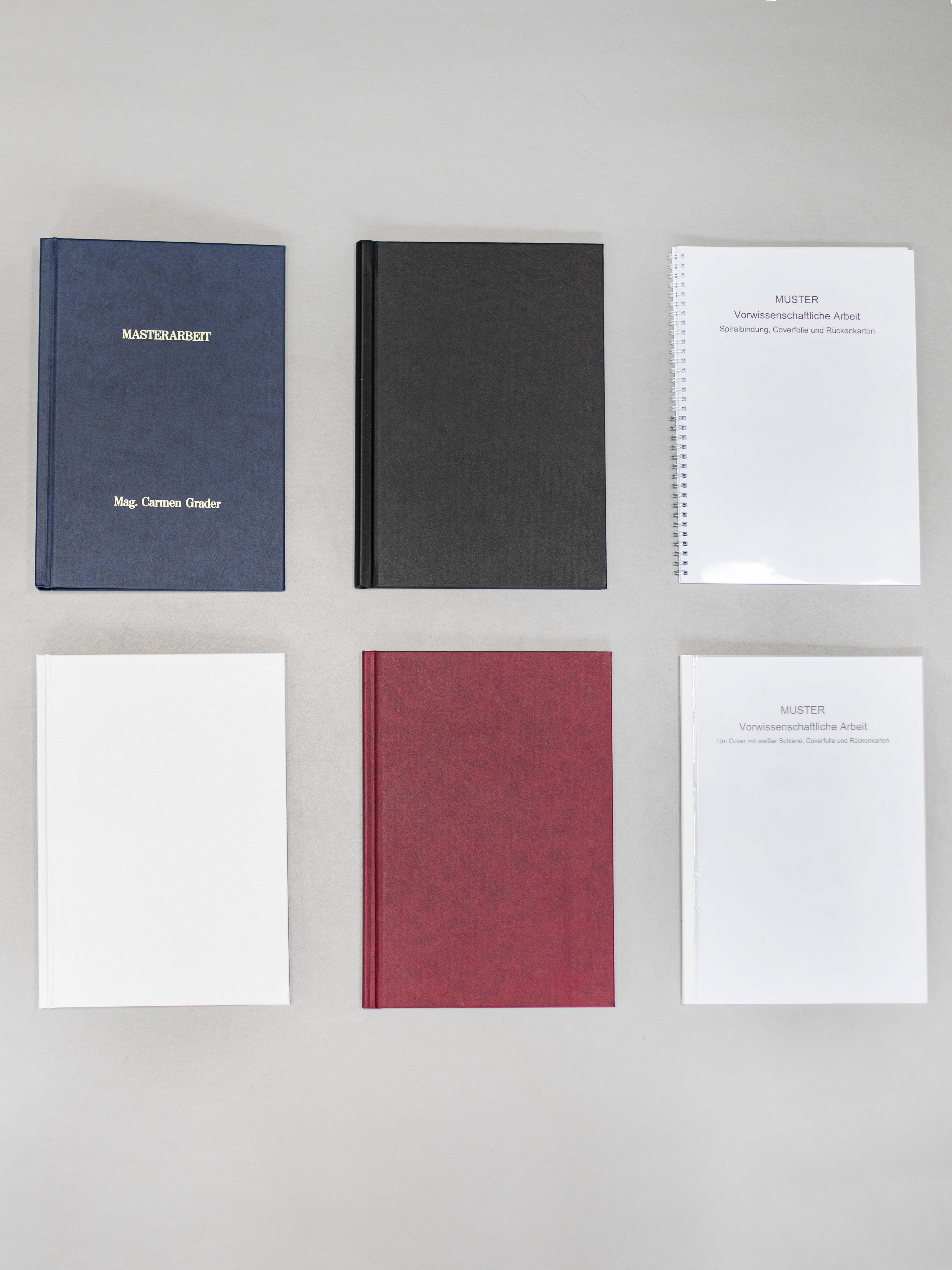 Übersichtsbild Hardcovermappen, Steelcovermappen und Spiralbindung